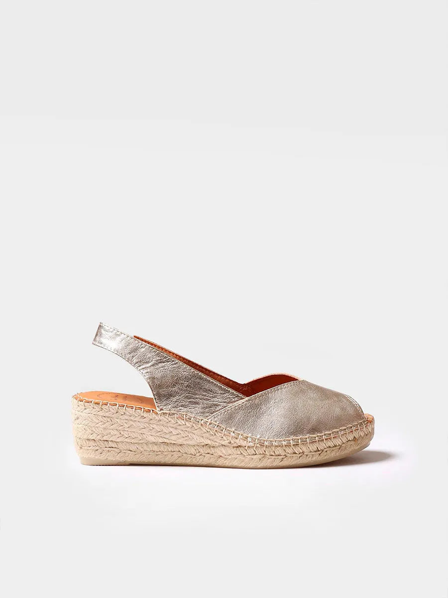 إسبادريل نسائي من الجلد بكعب ويدج ومقدمة مفتوحة - بلاتيني