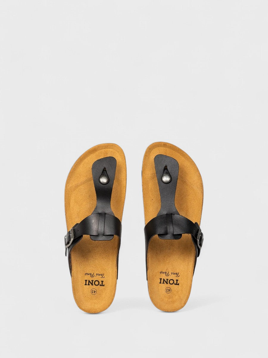 صندل رجالي جلد اسود جيل في كيو